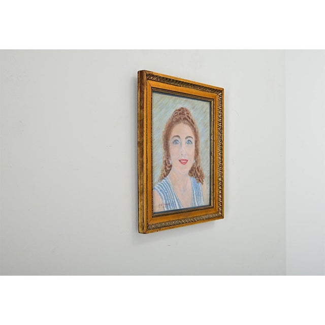 Paper French Vintage Framed Pastel Portrait For Sale - Image 7 of 8