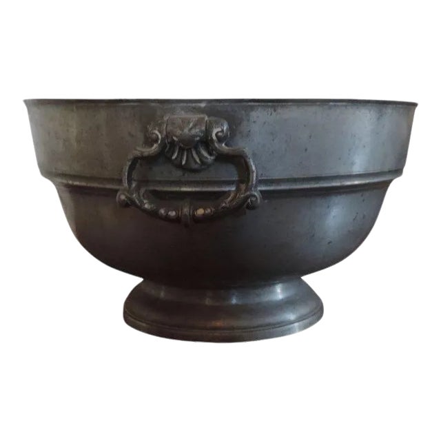 18th Century English Pewter Punch or Fruit Bowl with Rococo Ring Handles For Sale