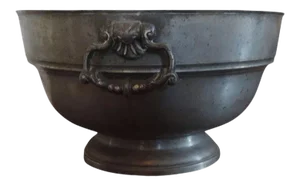 18th Century English Pewter Punch or Fruit Bowl with Rococo Ring Handles