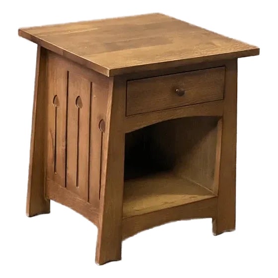 Crafters and Weavers Mission Style Solid Quarter Sawn Oak Keyhole End Table - Walnut Stain For Sale