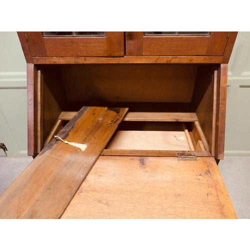 Arts & Crafts Golden Oak and Stained Glass Students Secretaire, 1880 For Sale - Image 6 of 8