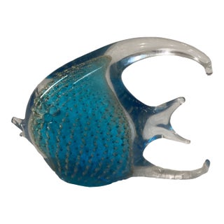 Vincenzo Nason & Co Murano Glass Angelfish, Blue With Controlled Avventurina Copper Flake Strings, For Sale