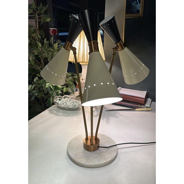Metal Stilnovo Style Italian Brass Table Lamp With Three Arms and Marble Base For Sale - Image 7 of 12