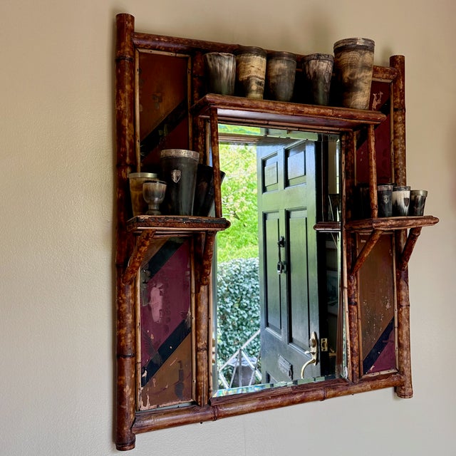 Wood Antique Aesthetic Movement Bamboo Mirror With Shelves For Sale - Image 7 of 10