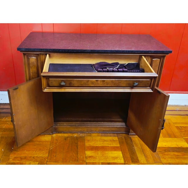 1970s Walnut Buffet Sideboard With Velvet Lined Silverware Drawer For Sale - Image 4 of 10