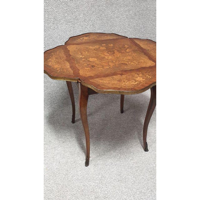 Wood English Marquetry Drop Flap Table c.1880 For Sale - Image 7 of 10