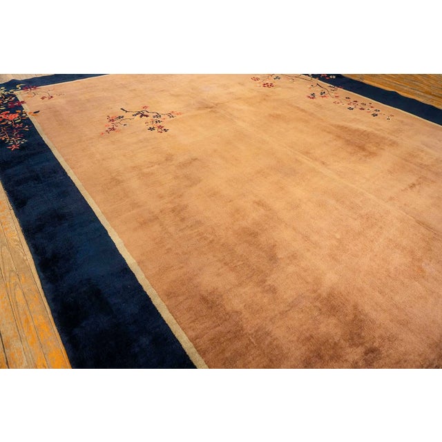 Art Deco 1920s Large Size Wool Camel Chinese Floral Antique Knotted Art Deco Carpet Rug For Sale - Image 3 of 10
