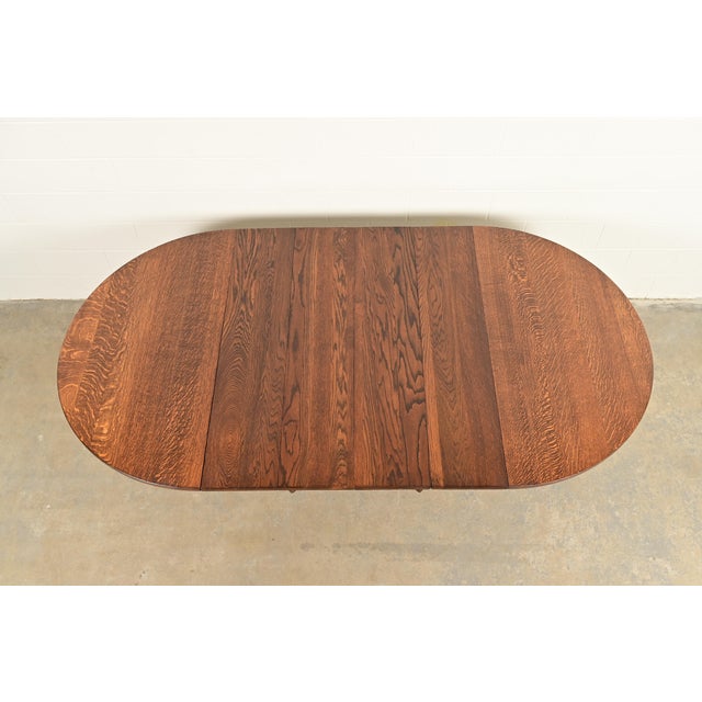 Stickley Brothers Antique Mission Oak Arts & Crafts Pedestal Extension Dining Table, Circa 1910 For Sale - Image 10 of 13