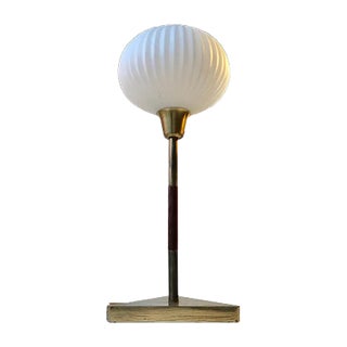 Vintage Scandinavian Opaline Glass and Brass Table Lamp, 1960s For Sale