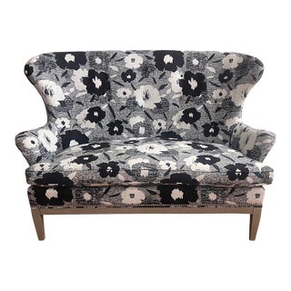 Vanguard Furniture Black and White Floral Pattern Settee For Sale