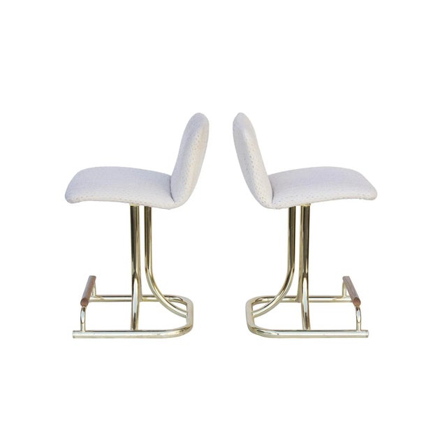 Swivel Barstools With Brass Tubular Bases - a Pair For Sale - Image 4 of 10