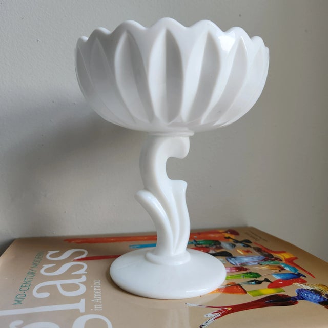 Vintage Milk Glass Tulip Pedestal Dish For Sale - Image 9 of 12