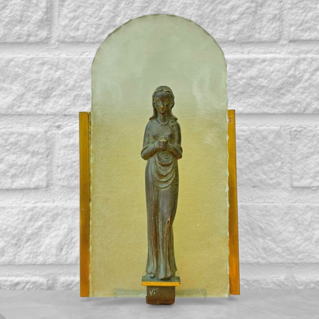Swedish Modern Virgin Mary Wall Lamp in Brass and Frosted Glass, 1930s For Sale - Image 14 of 14
