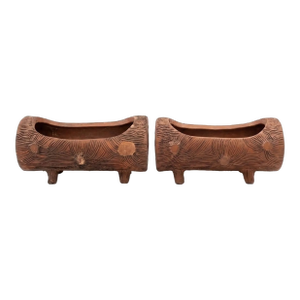 A Pair of Vintage Faux Bois Terracotta Log Planters