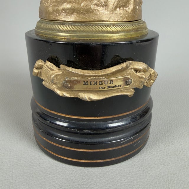 Black Antique Gilded Antimony Sculpture of a Miner by Ruchet, Early 1900s For Sale - Image 8 of 12