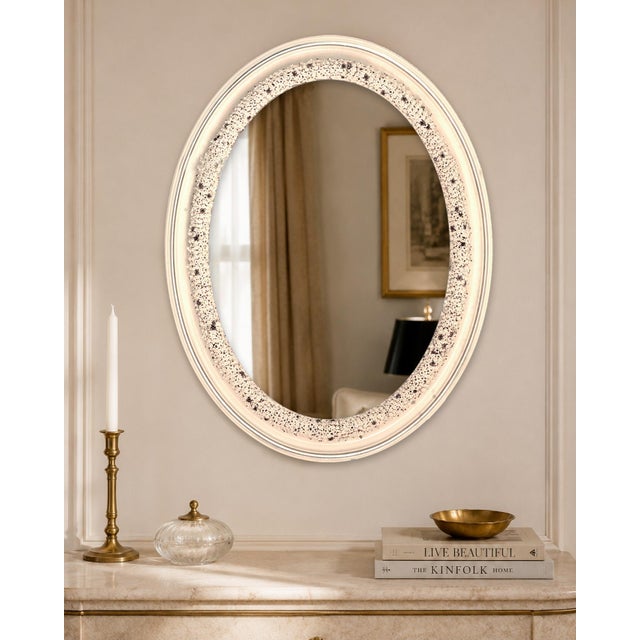 Late 20th Century Oval Wall Mirror with Capodimonte Porcelain Buds and Silver Leaf Details from Giulio Tucci, Italy For Sale - Image 4 of 5