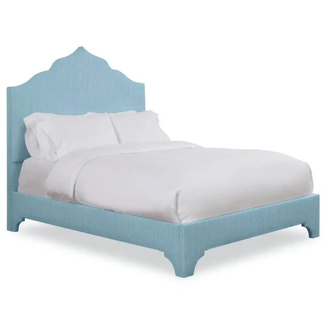 Modern Clementine King Headboard, Mosaic Blue Linen For Sale - Image 3 of 5