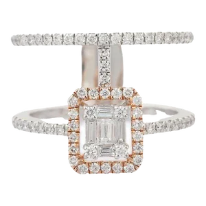Modernist Double Band Diamond Long Ring in 18k Gold (All Sizes Available)
