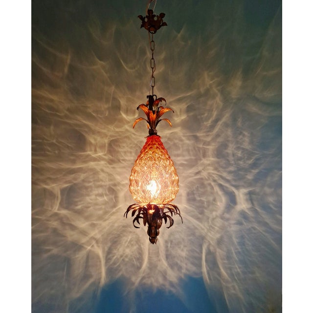 Pineapple Pendant Light in Gold Metal and Amber Glass, Italy, 1960 For Sale - Image 13 of 17