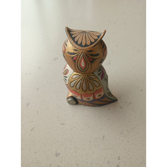 Exquisite Tonala Mexican Folk Art Owl Figurine Gilted With Gold & Copper For Sale In Dallas - Image 6 of 7