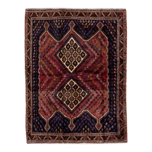 Vintage Handmade Shiraz Red Geometric Wool Rug 4'7" X 6'0"