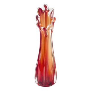 Vintage Orange Glass Vase with Wavy Mouth, Northern Europe, 1970s For Sale