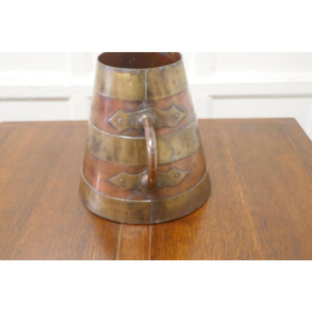 19th C Conical French copper brass banded measure A super large piece from France the pot has conical shape and strong...