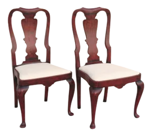 Queen Anne Style Chairs Red Paint - a Pair