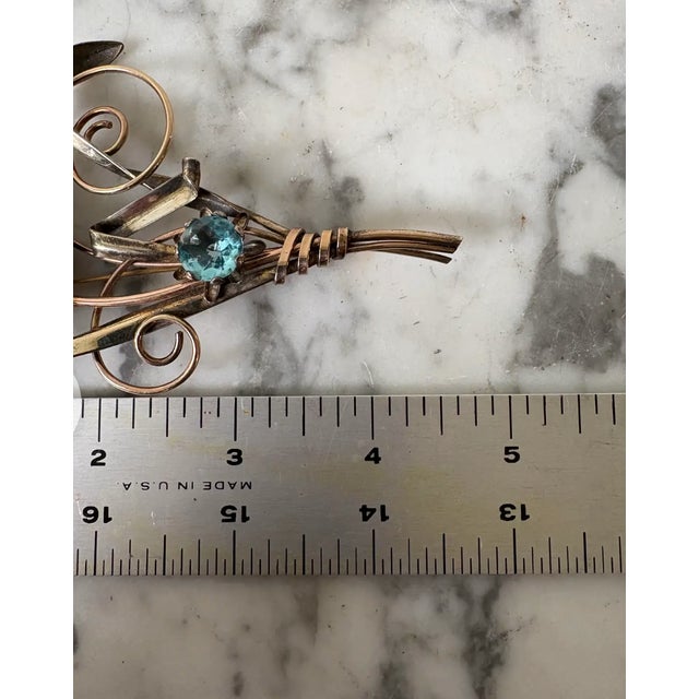 Early 20th Century Early 20th Century Art Deco 12k Gold Filled Brooch With Large Blue Stone - Stamped and Signed Harry Iskin For Sale - Image 5 of 7