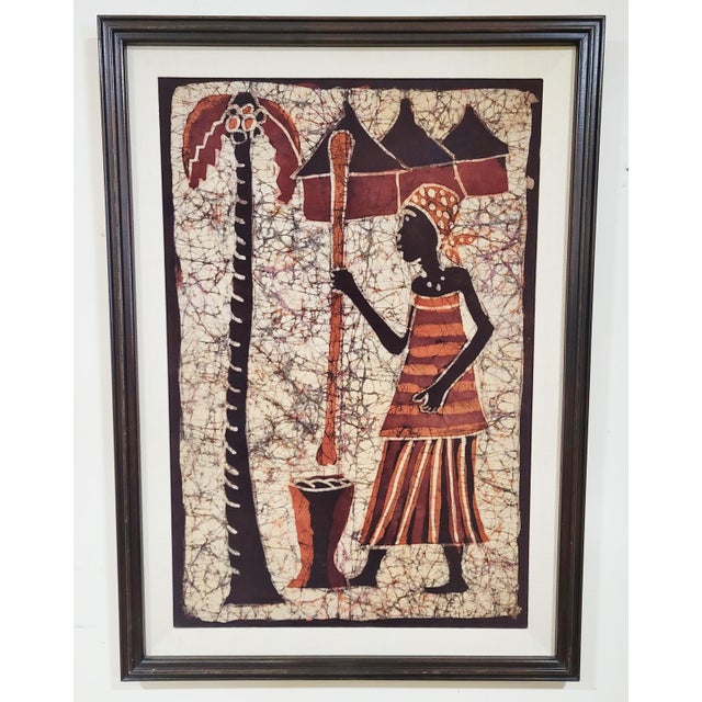 Mid 20th Century Vintage African 20th C Framed & Matted Batik Folk Art Painting on Cloth For Sale - Image 5 of 9