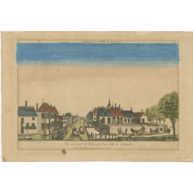 Title: Hand-Colored Optical View of Delft Canal, The Hague by G.J. Probst, 1781 This optical print, titled "Vue du Canal...