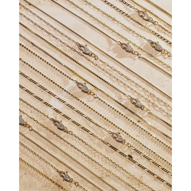 Metal 14k Figaro Chain With Custom Double-Sided Diamond Clasp For Sale - Image 7 of 7