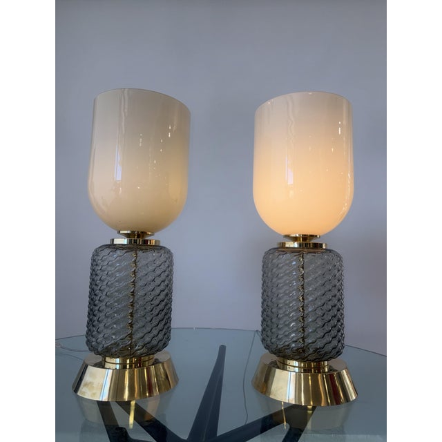 Metal Murano Glass and Brass Lamps, 1990s, Set of 2 For Sale - Image 7 of 14