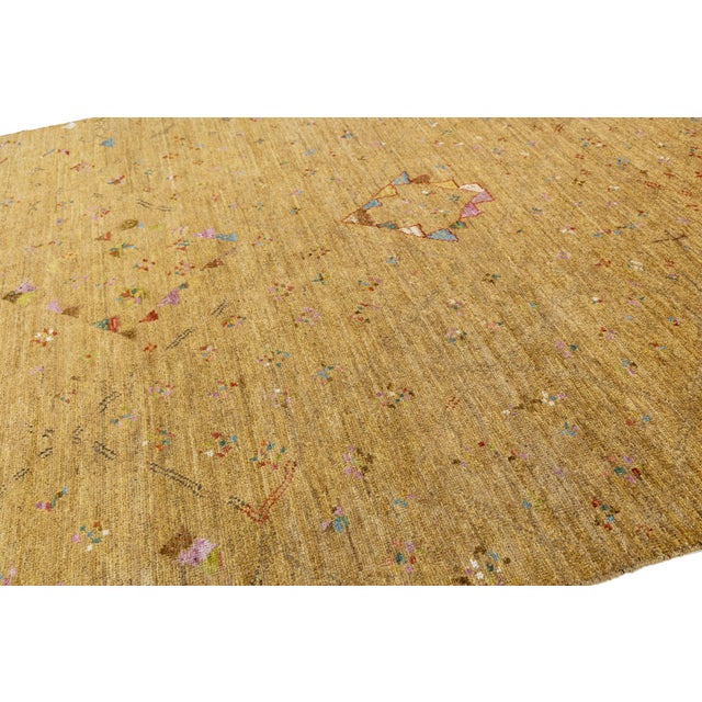 Textile Hand-Knotted Wool Area Rug - Golden Ochre Modern Moroccan Style For Sale - Image 7 of 11