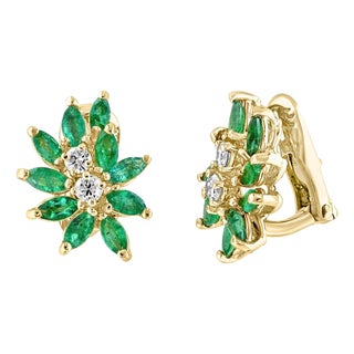 2.2Ct Natural Brazilin Marquise Emerald & 0.40 Ct Diamond Clipon Earring 18 KYG For Sale