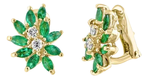 2.2Ct Natural Brazilin Marquise Emerald & 0.40 Ct Diamond Clipon Earring 18 KYG