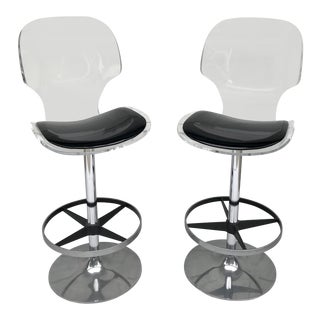 Vintage Lucite and Chrome Swivel Bar Stools by Hill Manufacturing For Sale