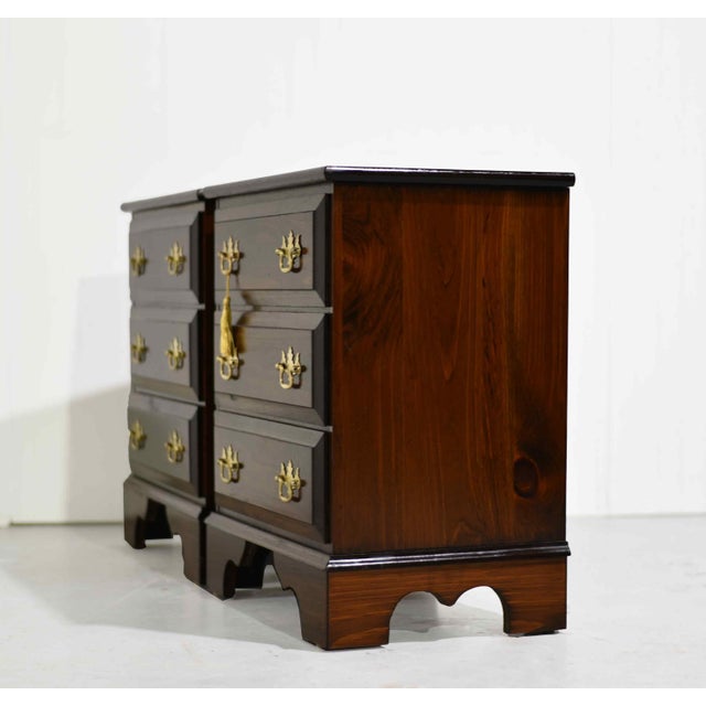 Vintage Chippendale Style Three-Drawer Nightstands With Brass Batwing Pulls - A Pair For Sale In Chicago - Image 6 of 12