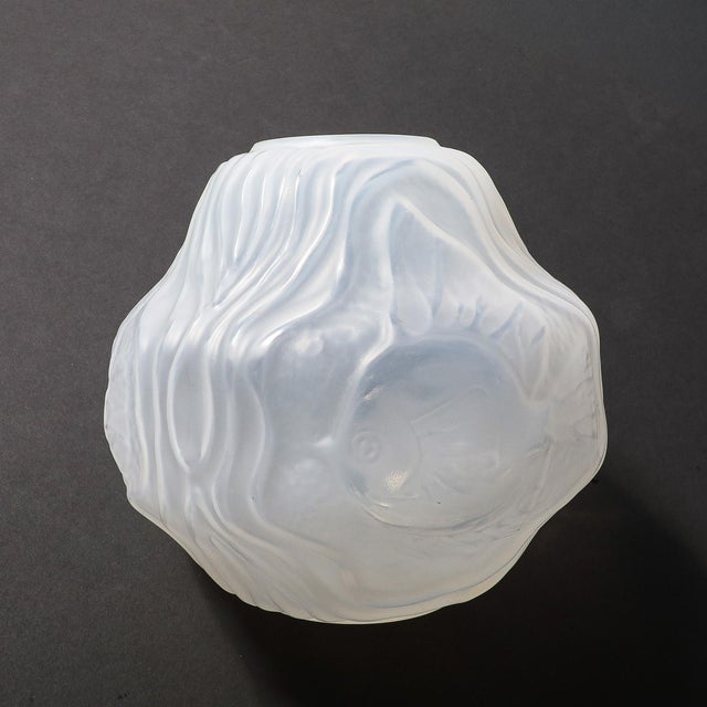 Glass Art Deco Molded & Frosted Glass Vase With Aquatic Motif by André Hunebelle For Sale - Image 7 of 18