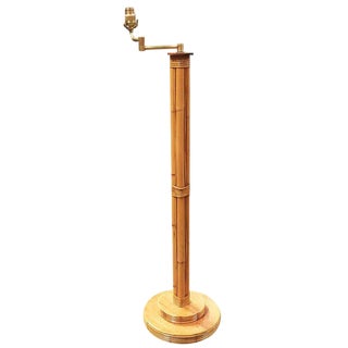 Restored Mid-Century Rattan Pole Reading Floor Lamp For Sale