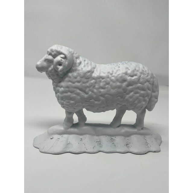 Antique 19thC Cast Iron Ram Door Stops Set of 3, 2 Black 1 White Free-Standing Heavy For Sale - Image 9 of 18