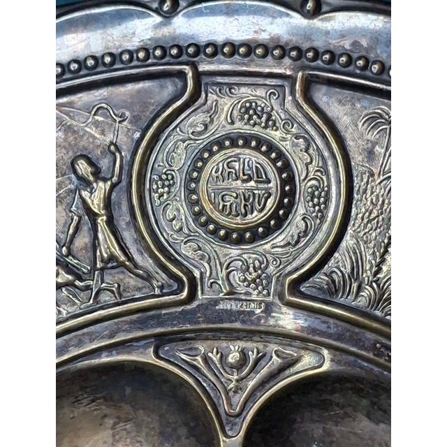 Silver Rare Antique Bezalel Jerusalem 1920s Seder Plate - Raban Exodus Design Judaica For Sale - Image 8 of 18