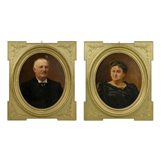 Moreau Deschamps, Portraits of a Belgian Couple, 1905, Oil on Canvases, Framed, Set of 2 For Sale