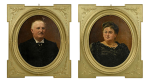 Moreau Deschamps, Portraits of a Belgian Couple, 1905, Oil on Canvases, Framed, Set of 2