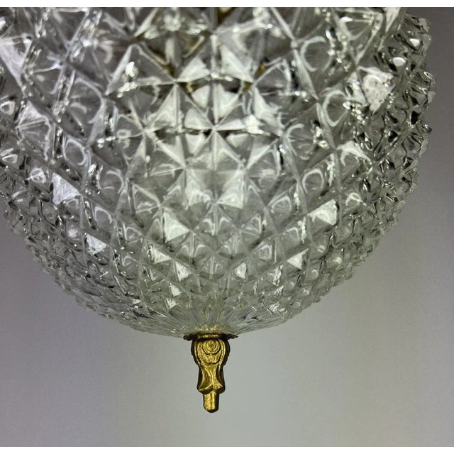 Gold Brass and Pressed Crystal Pendant Light For Sale - Image 8 of 10