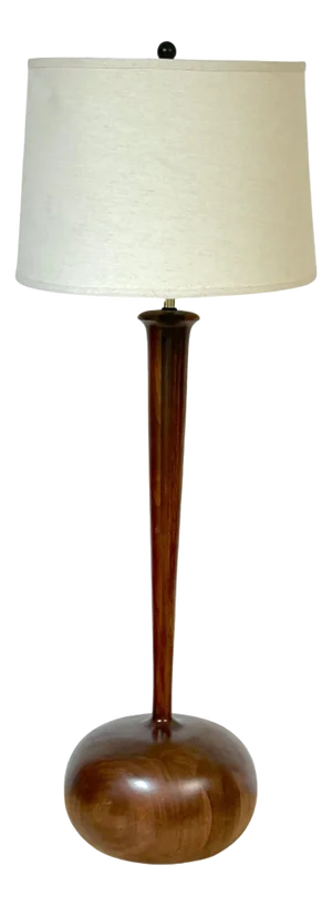 Monumental Sculpted & Inlaid Walnut Lamp after Philip Powell