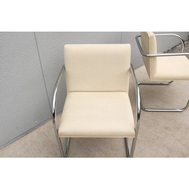 Ludwig Mies Van Der Rohe Brno Tubular Chairs in Cream Fabric by Gordon - A Pair For Sale - Image 14 of 18