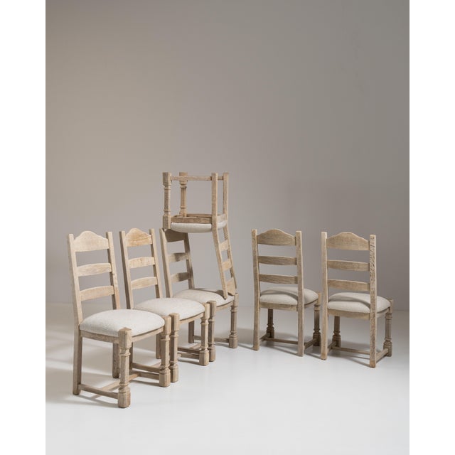 Set of Six 1970s French Beige Oak Dining Chairs with Upholstered Seats For Sale - Image 14 of 15
