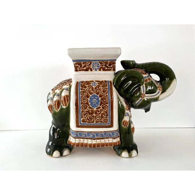 1970s Mid Century Ceramic Elephant Garden Stool or Plant Stand For Sale - Image 5 of 12