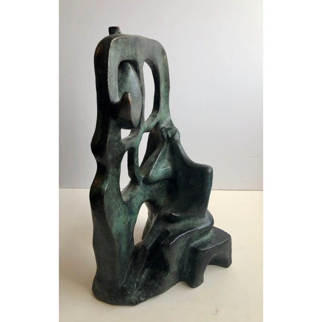 Unknown, Woman In The Moonlight at the Window Latin American Bronze Modernist Sculpture, 1985 For Sale - Image 11 of 13